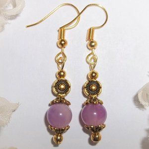 Gold & Purple Earrings Delicate Dainty Small 6433